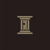 GO monogram initial logo for lawfirm with pillar design vector