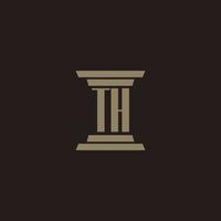 TH monogram initial logo for lawfirm with pillar design vector