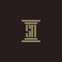 SM monogram initial logo for lawfirm with pillar design vector