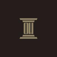 OW monogram initial logo for lawfirm with pillar design vector