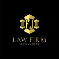 FJ initial monogram logo for lawfirm with pillar design vector