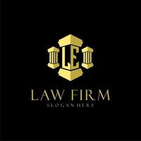 LE initial monogram logo for lawfirm with pillar design vector