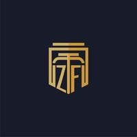 logotipo de monograma inicial de zf elegante con diseño de estilo de escudo para mural de juegos de bufete de abogados vector