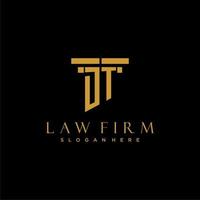 DT monogram initial logo for lawfirm with pillar design vector