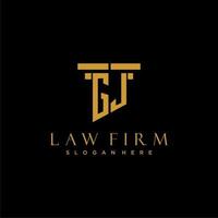 GJ monogram initial logo for lawfirm with pillar design vector