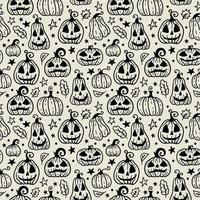 Vector seamless pattern with Halloween doodle pumpkin on light background.