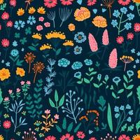 Amazing floral vector seamless pattern of bright colorful vintage flowers