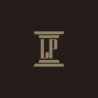 logotipo inicial del monograma lp para bufete de abogados con diseño de pilar vector