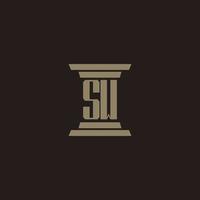 SW monogram initial logo for lawfirm with pillar design vector