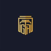 logotipo de monograma inicial gr elegante con diseño de estilo de escudo para mural de juegos de bufete de abogados vector