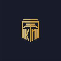 logotipo de monograma inicial de km elegante con diseño de estilo de escudo para mural de juegos de bufete de abogados vector