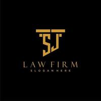 SJ monogram initial logo for lawfirm with pillar design vector