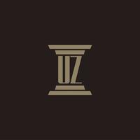 UZ monogram initial logo for lawfirm with pillar design vector