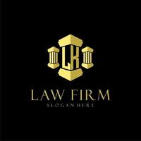 LK initial monogram logo for lawfirm with pillar design vector