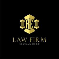 RE initial monogram logo for lawfirm with pillar design vector