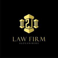 ZJ initial monogram logo for lawfirm with pillar design vector