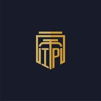 logotipo de monograma inicial de ip elegante con diseño de estilo de escudo para mural de juegos de bufete de abogados vector