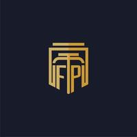 logotipo de monograma inicial de fp elegante con diseño de estilo de escudo para mural de juegos de bufete de abogados vector