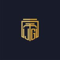 logotipo de monograma inicial jg elegante con diseño de estilo de escudo para mural de juegos de bufete de abogados vector