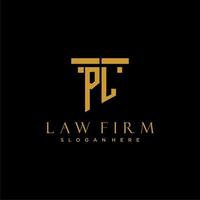 PL monogram initial logo for lawfirm with pillar design vector