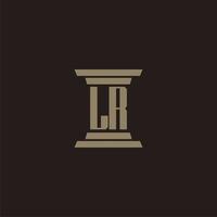 LR monogram initial logo for lawfirm with pillar design vector