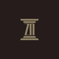 ZN monogram initial logo for lawfirm with pillar design vector
