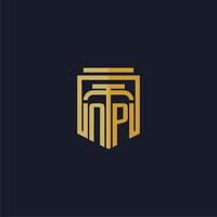 logotipo de monograma inicial de np elegante con diseño de estilo de escudo para mural de juegos de bufete de abogados vector