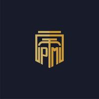 PM initial monogram logo elegant with shield style design for wall mural lawfirm gaming vector