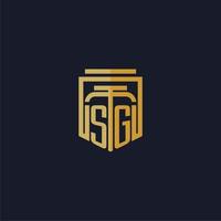 logotipo de monograma inicial sg elegante con diseño de estilo de escudo para mural de juegos de bufete de abogados vector