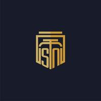 logotipo de monograma inicial sn elegante con diseño de estilo de escudo para mural de juegos de bufete de abogados vector