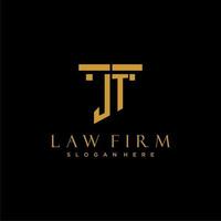 JT monogram initial logo for lawfirm with pillar design vector