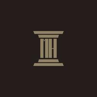 MH monogram initial logo for lawfirm with pillar design vector
