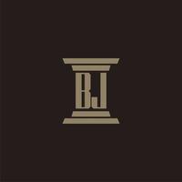 BJ monogram initial logo for lawfirm with pillar design vector