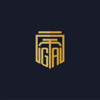 logotipo de monograma inicial de ga elegante con diseño de estilo de escudo para mural de juegos de bufete de abogados vector