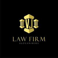 VJ initial monogram logo for lawfirm with pillar design vector