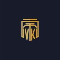 logotipo de monograma inicial vk elegante con diseño de estilo de escudo para mural de juegos de bufete de abogados vector