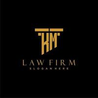 KM monogram initial logo for lawfirm with pillar design vector