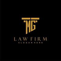 MG monogram initial logo for lawfirm with pillar design vector