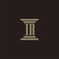 IR monogram initial logo for lawfirm with pillar design vector