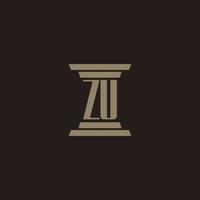 ZU monogram initial logo for lawfirm with pillar design vector