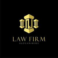 MJ initial monogram logo for lawfirm with pillar design vector