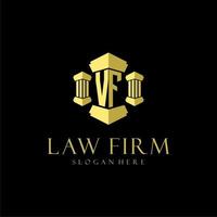 VF initial monogram logo for lawfirm with pillar design vector