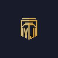 logotipo de monograma inicial de vj elegante con diseño de estilo de escudo para mural de juegos de bufete de abogados vector