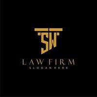 SW monogram initial logo for lawfirm with pillar design vector
