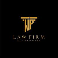 WP monogram initial logo for lawfirm with pillar design vector