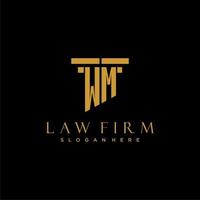 WM monogram initial logo for lawfirm with pillar design vector