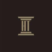 HT monogram initial logo for lawfirm with pillar design vector
