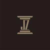 logotipo inicial del monograma jz para bufete de abogados con diseño de pilar vector