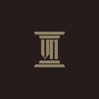 VM monogram initial logo for lawfirm with pillar design vector