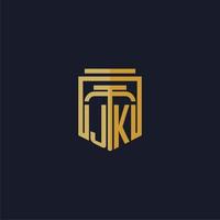 logotipo de monograma inicial de jk elegante con diseño de estilo de escudo para mural de juegos de bufete de abogados vector